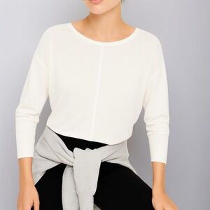 Lou & Grey Shirt Dolman Slub Knit Tunic Top Casual Everyday White Neutral Size M